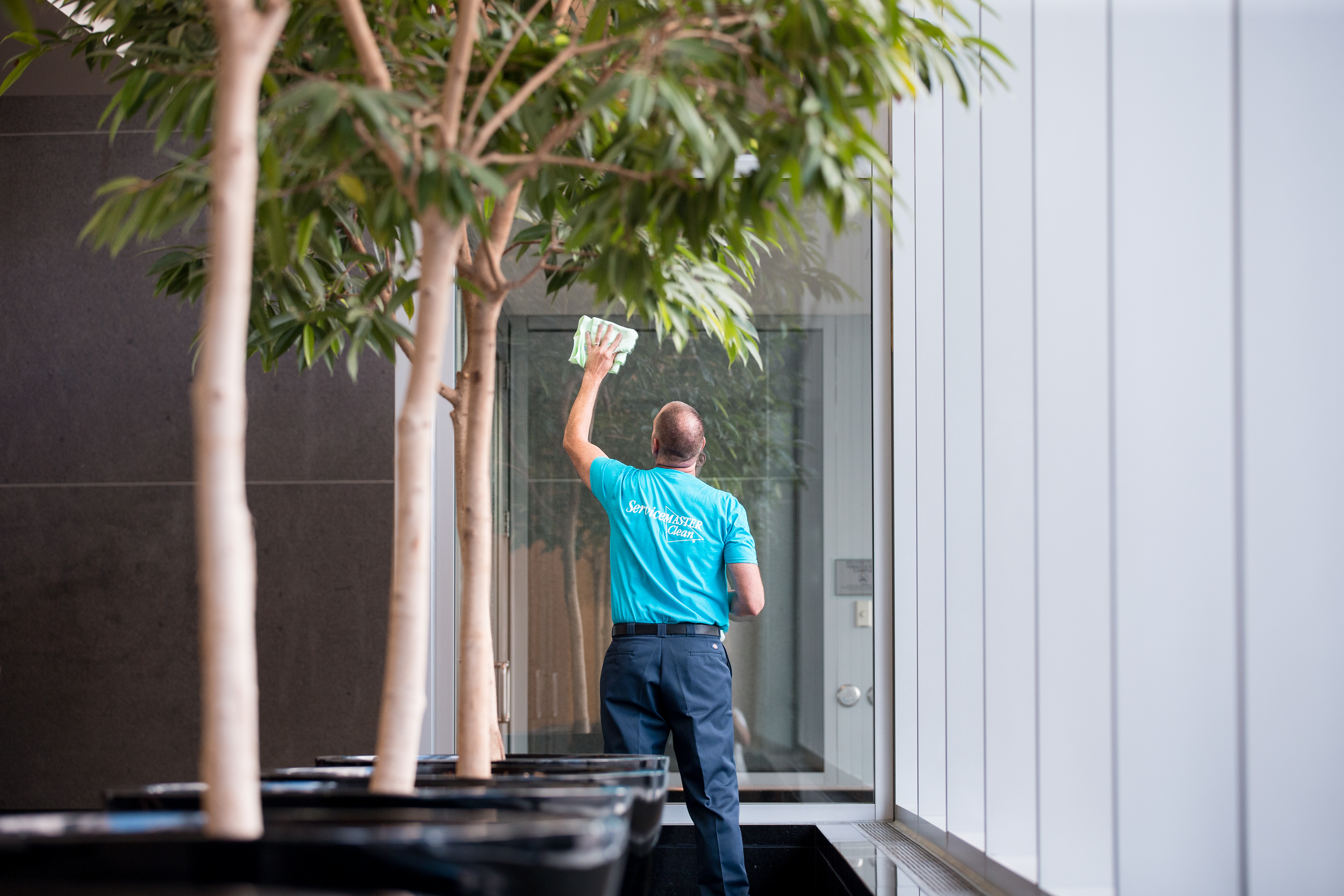 Man cleaning window