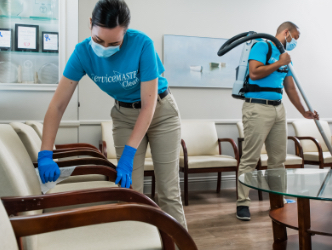 janitorial staff cleaning waiting room