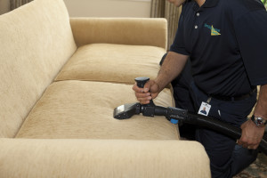 man cleaning a couch